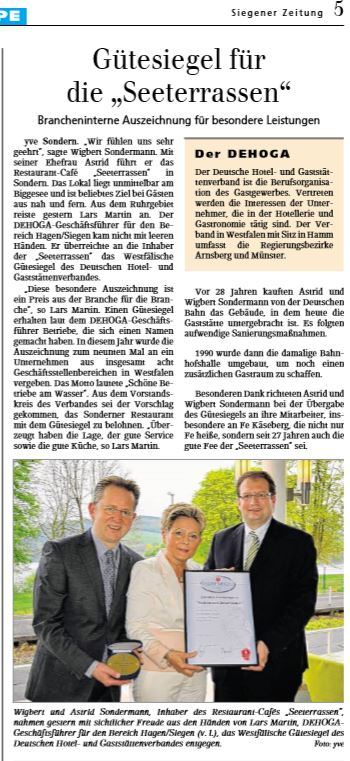 Übergabe des Westfälischen Gütesiegels an die Seeterrassen